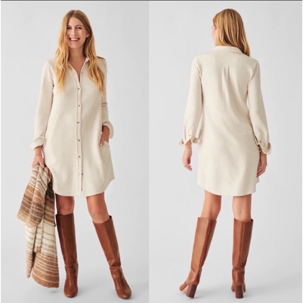 Faherty Legend Sweater Dress Women's XS Cream Button Front NWT EVEREVE $188